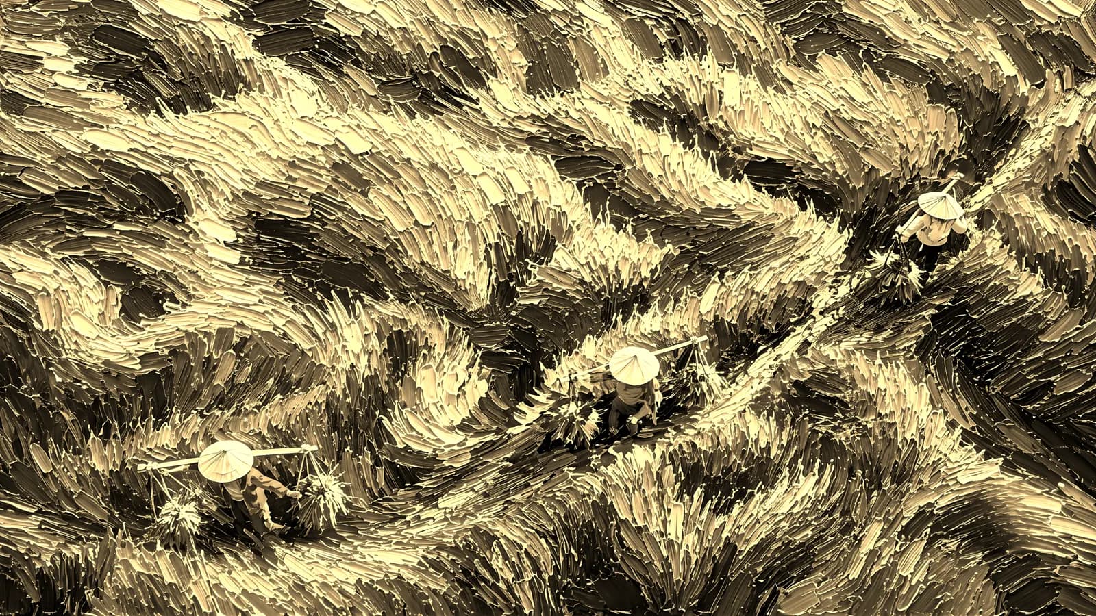Green rice terraces viewed from above, in the Golden Edition