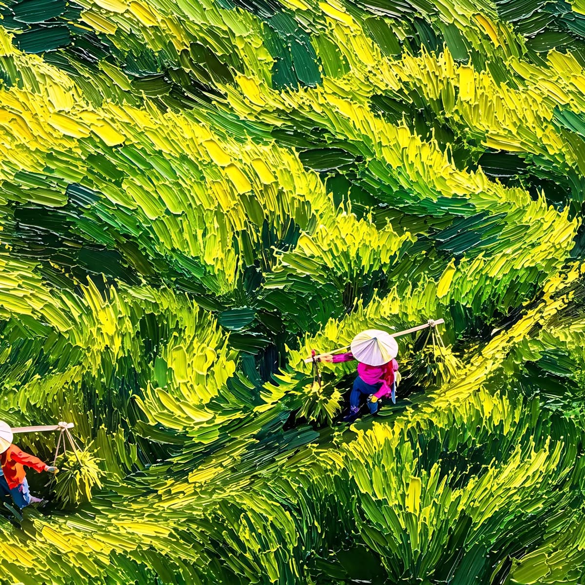 Green rice terraces viewed from above, prepared for tablet framing